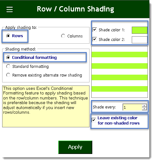Excel Alternate Row / Column Shading